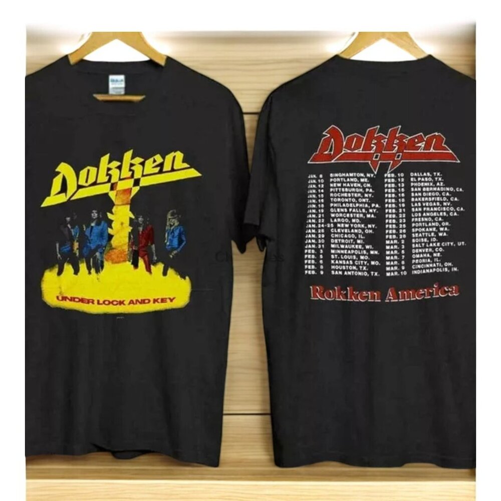 Dokken Band 1985 Under Lock And Key Cotton Black Unisex T-shirt VN2671